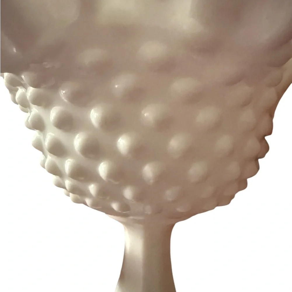 Vintage Fenton Hobnail Milk Glass Compote Vase with Paneled Stem